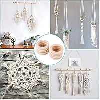 Vista 3 de 25 anillos de madera natural de 2.756 in, anillo de madera de macramé liso sin terminar, círculos de madera para manualidades, colgante de anillo