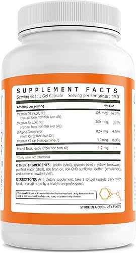 Miniatura 2 de Beyond Health Suplemento de vitamina D3 5000 UI K2 cápsulas blandas para dientes óseos y apoyo inmunológico sin OMG VIT d3+k2 con 100 mcg 150