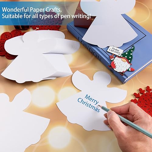 Miniatura 3 de 72 piezas de recortes de ángeles, formas de ángel de papel blanco para decoración de celebración de Navidad e invierno, 5.1 x 6 pulgadas