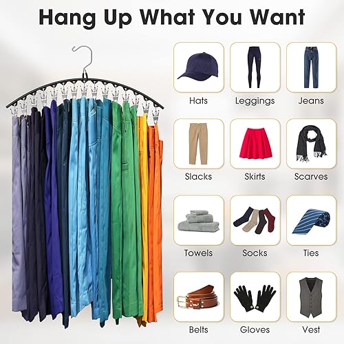 Miniatura 10 de Perchas para pantalones y faldas mejoradas con clips, organizador de leggings de metal para armario con capacidad para 30 leggings, pantalones