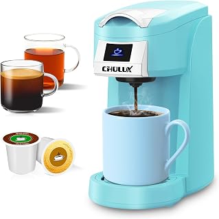 CHULUX Classic Single Serve Coffee Maker for K Cup, One Button Easy Coffee Machine for Office, RV, Travel and Dorm, Cyan