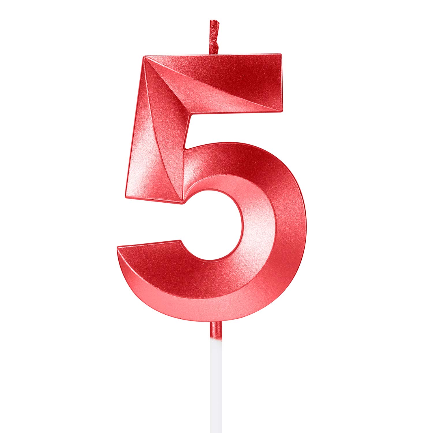 Happy Birthday Metallic Red 5 Number Numeral Candles - Birthday Cake Topper