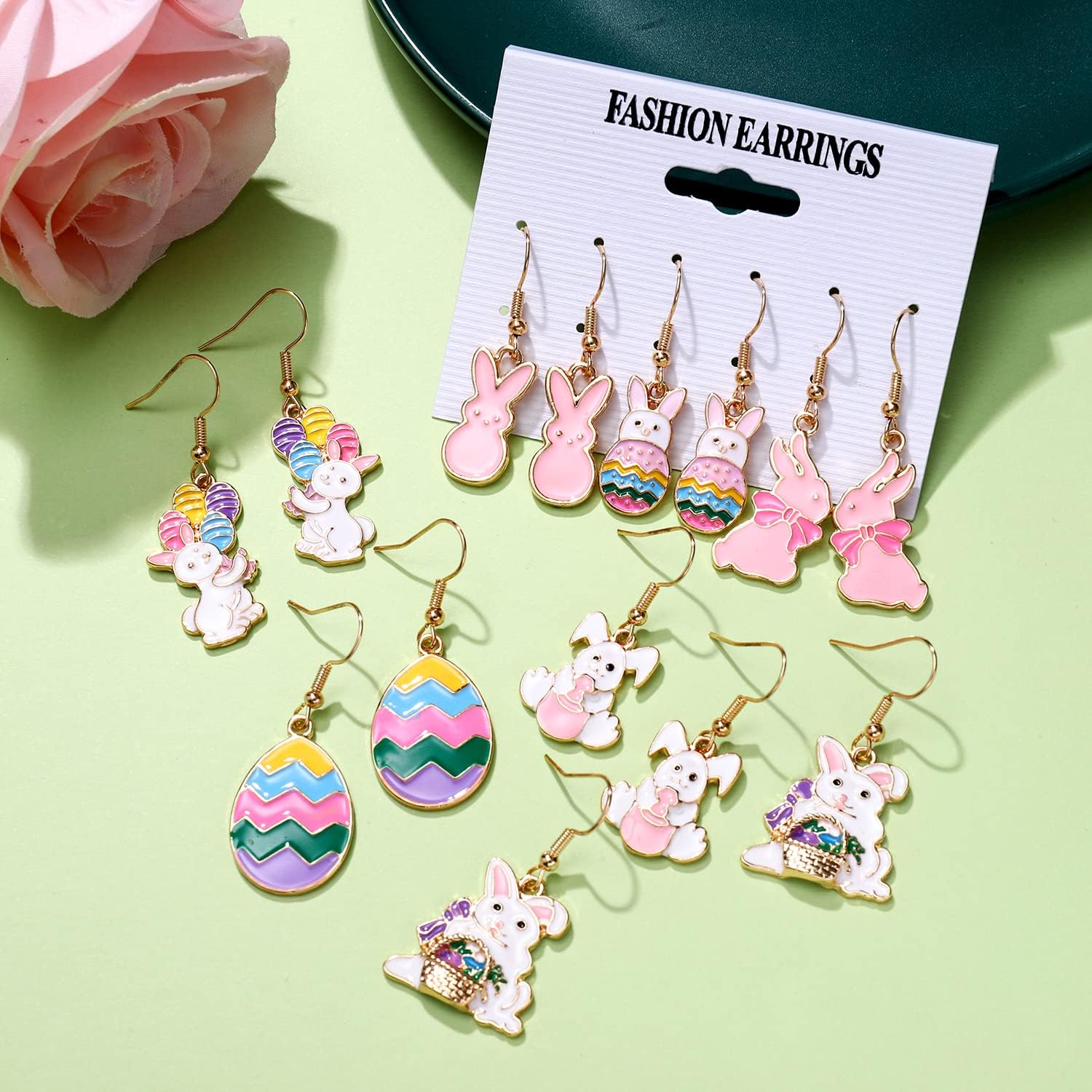 9 Pack Easter Earrings for Women Enamel Colorful Bunny Egg Drop Dangle Earrings Cute Stylish Spring Earrings Holiday Festive Party Jewelry Gift - Image 4