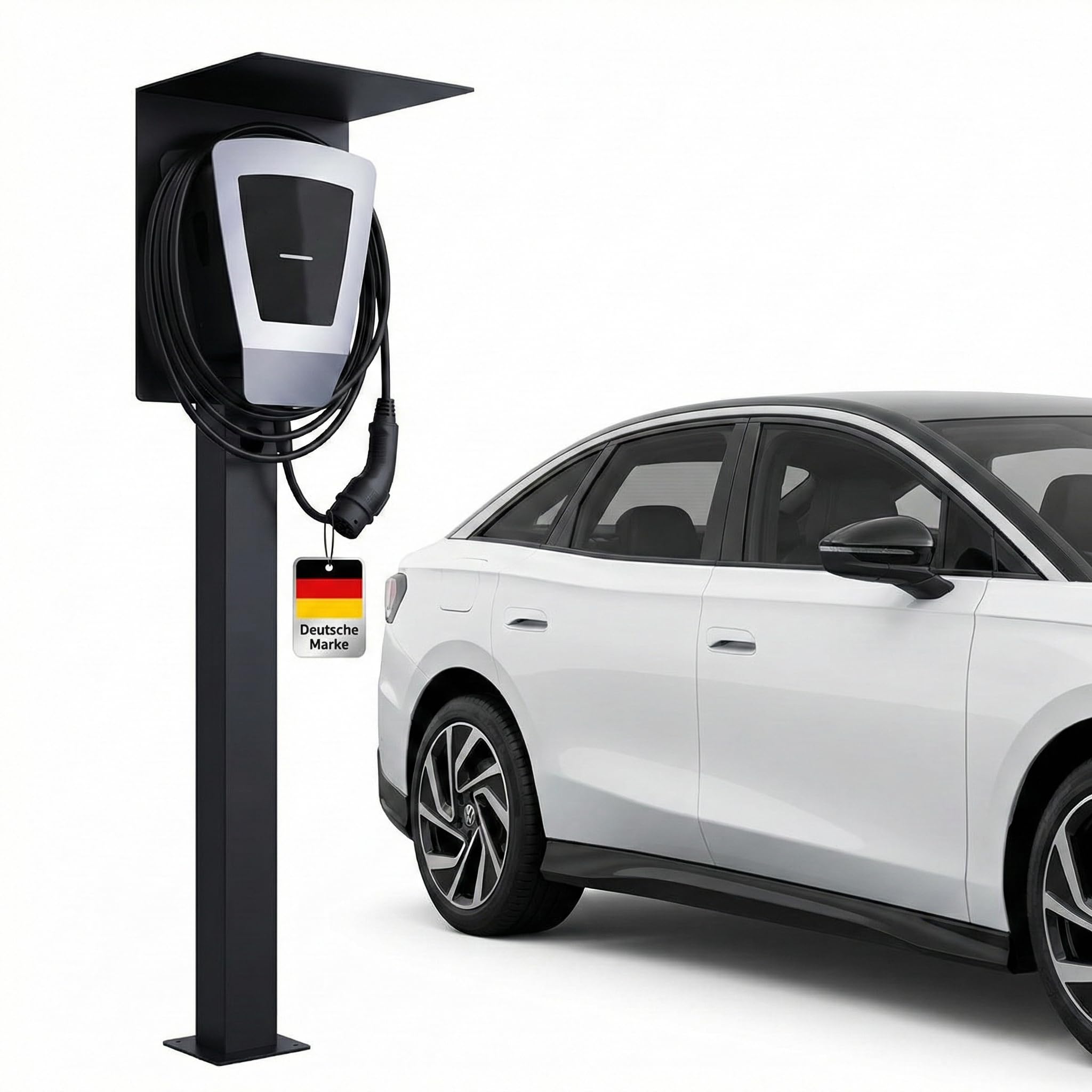 EVify Wallbox Standfuß mit Dach • Wetterfeste Standsäule, Steele aus Aluminium mit Pulverbeschichtung • Universeller Wallbox Ständer für Elektroauto Ladestationen