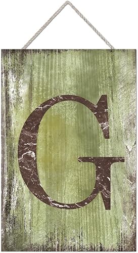 Vista 501 de Letrero colgante de madera con letra J, letrero de madera para decoración del hogar, 26 letras del alfabeto de metal, placa de madera, decoración