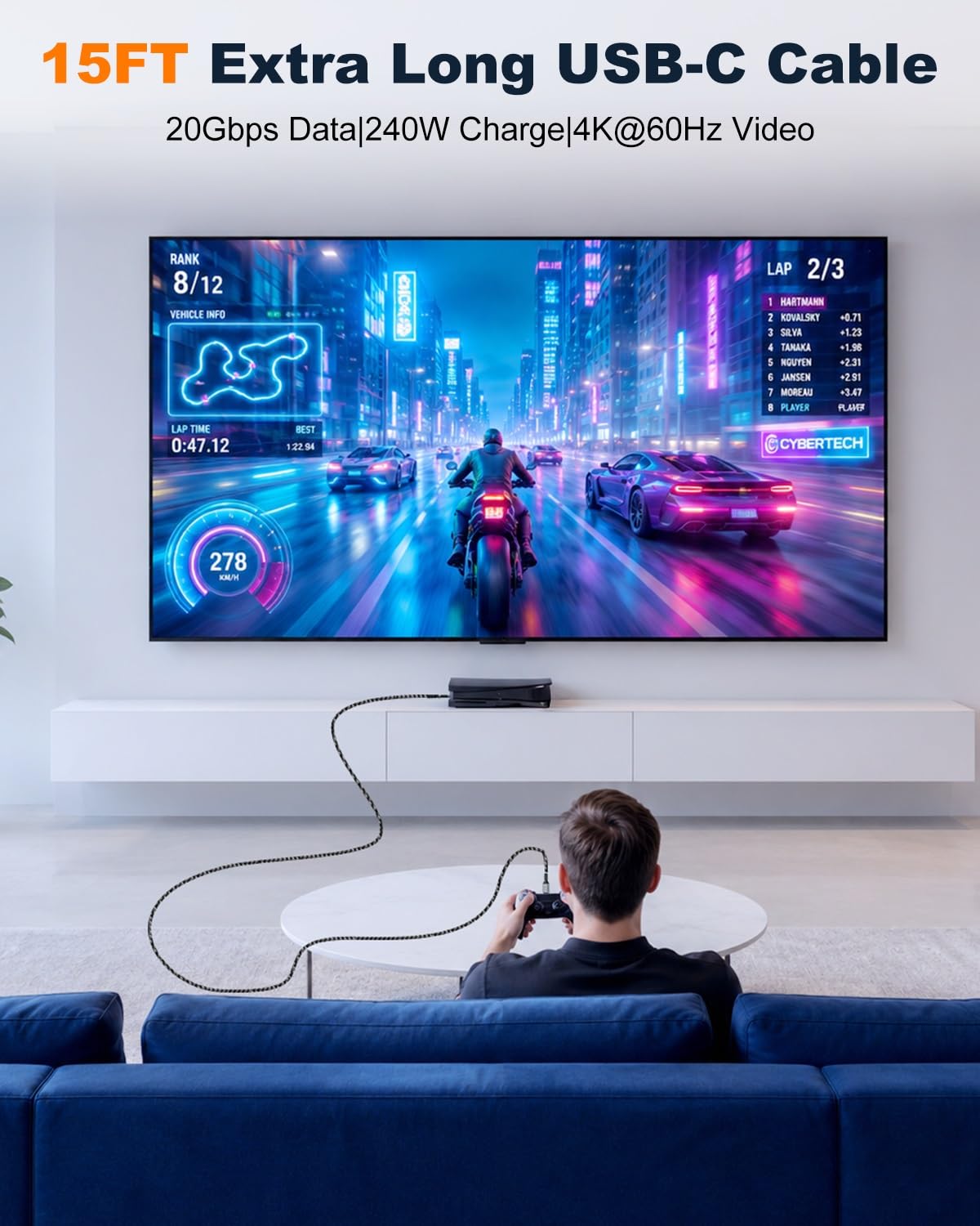 Cavo da USB C a USB C, ricarica rapida da 240 W, dati 20 Gbps, video 4K