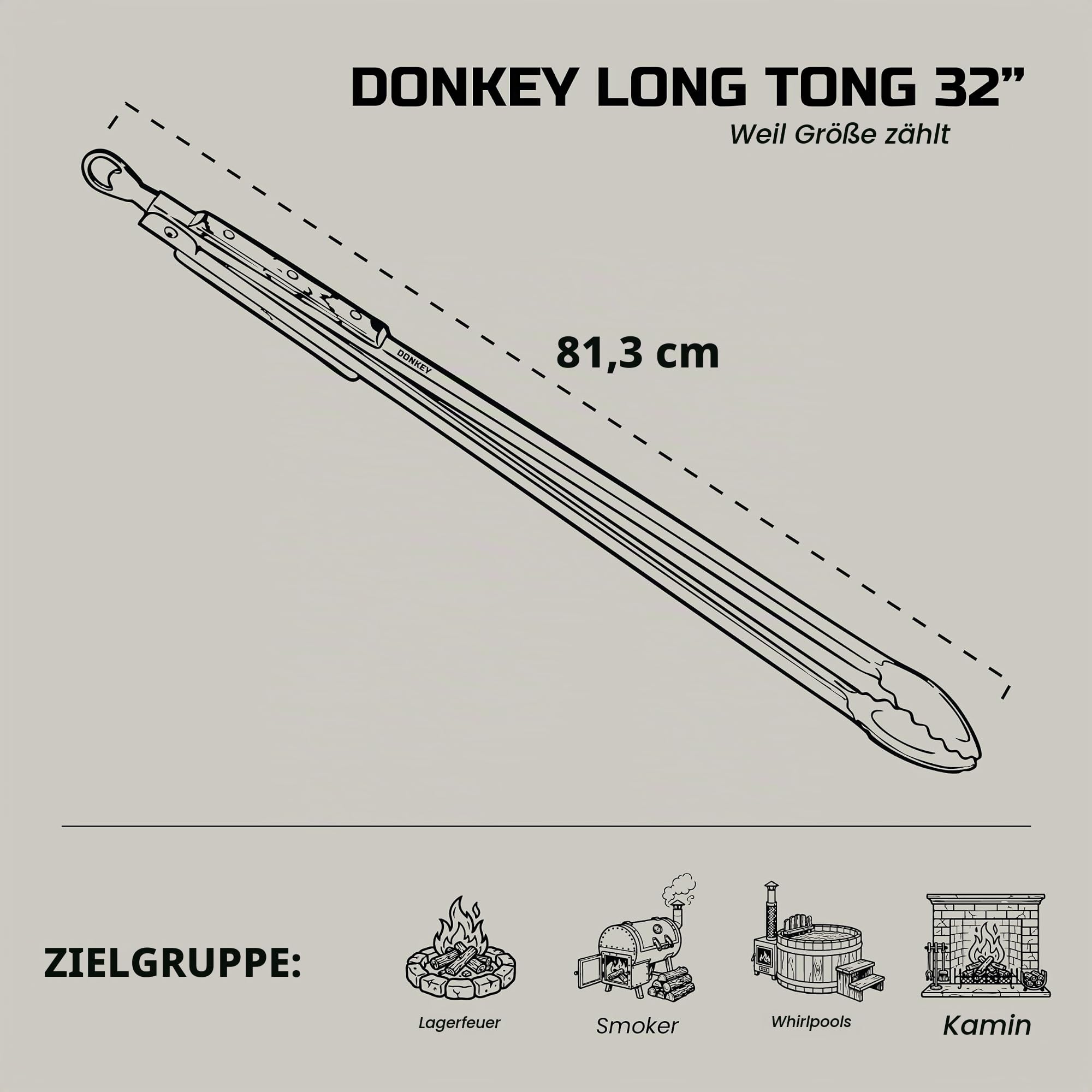 Grillzange, 81,3 cm, extra lange Grillzange, Edelstahl, Verriegelungszange, Flaschenöffner, Holzgriffe, Premiumzange
