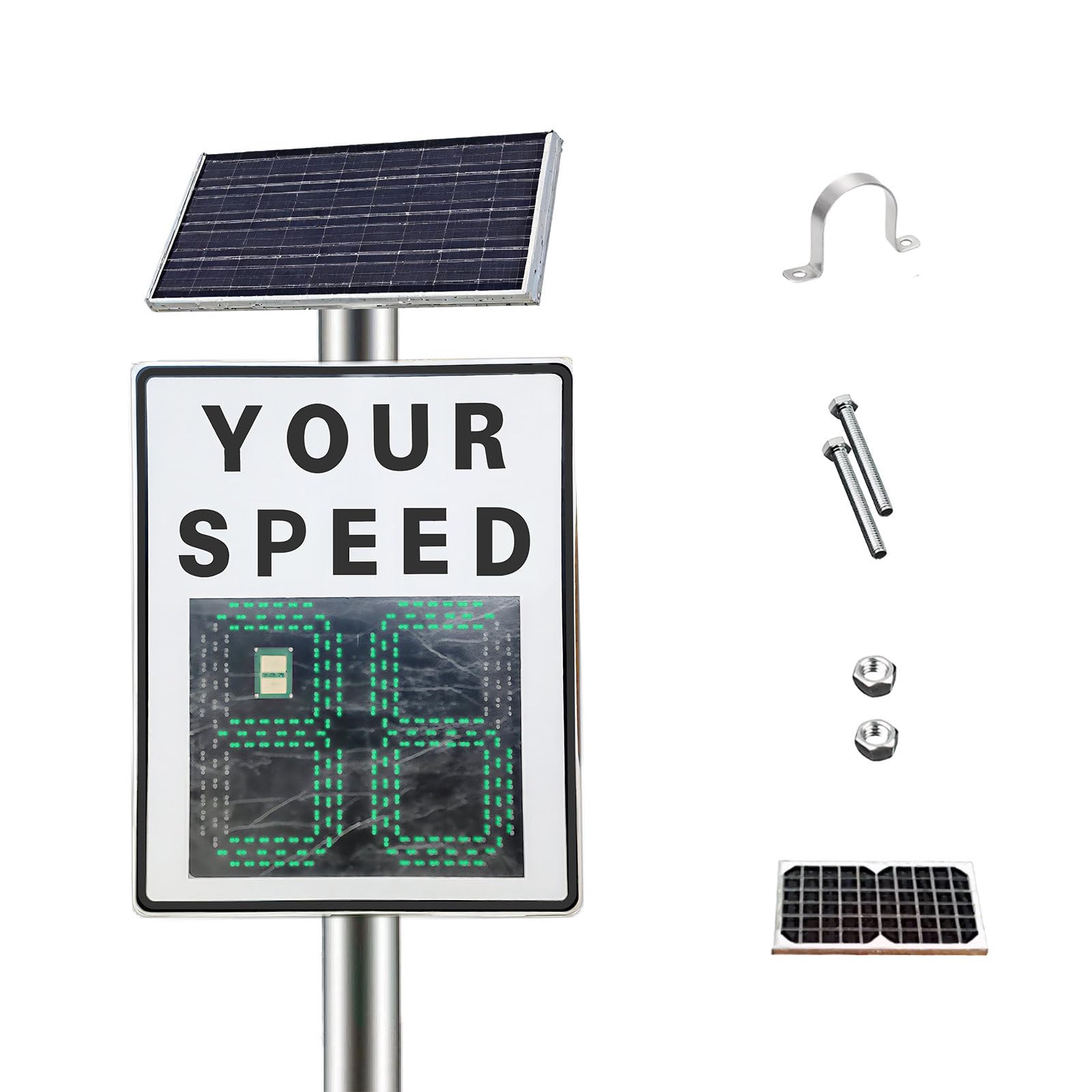 Cielobloen Multicolor 23.6×35.4Inch Solar Powered Your Speed Led Radar Display Sign,Road Safety Speed Limit Detector, 35X55cm Panel, 0-99Km/H, Ip65, 4 Lanes Detection, For Industrial Parks