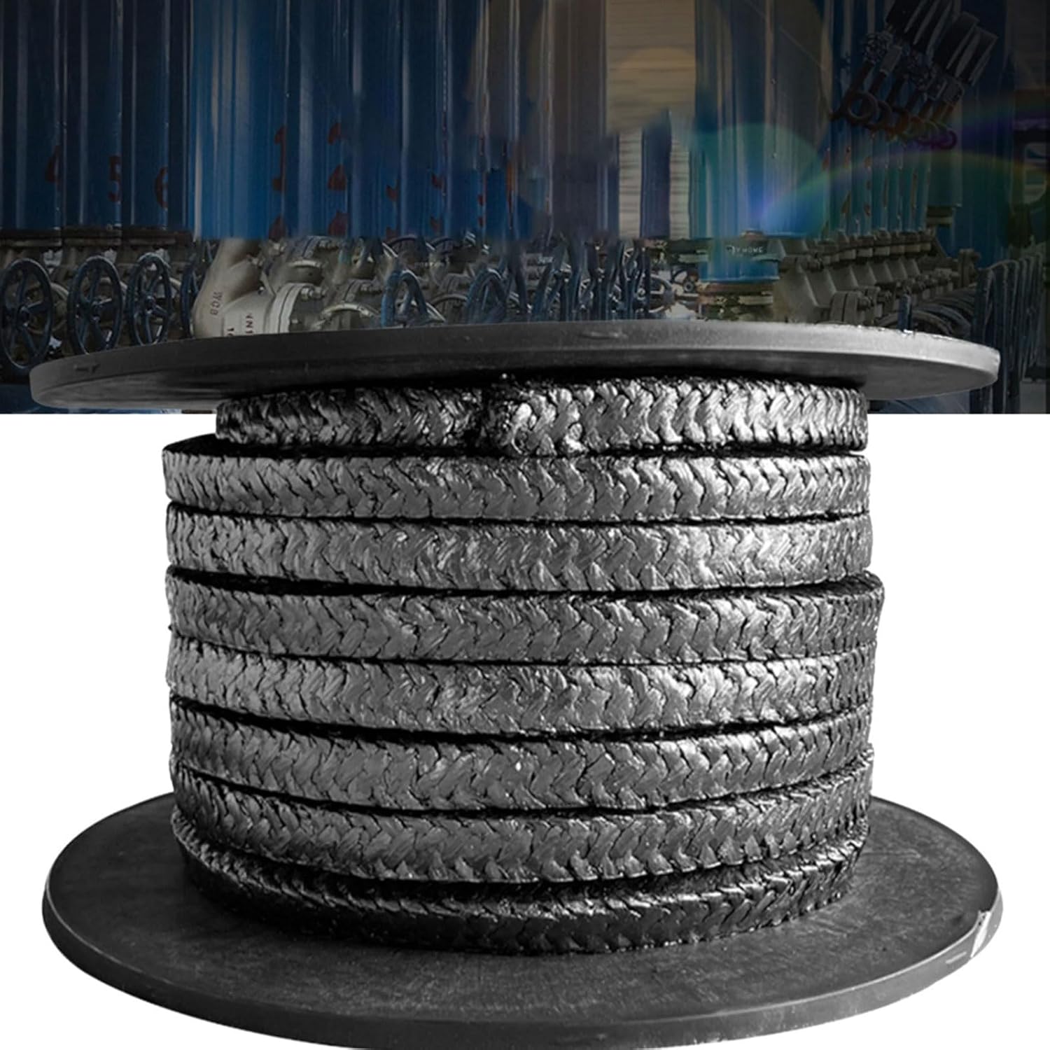 Flexible Graphite Braided Packing, 0.15-0.78in Expanded Flexible Graphite Braided Compression Packing 1m Wire Reinforcement(0.62inx0.62in)