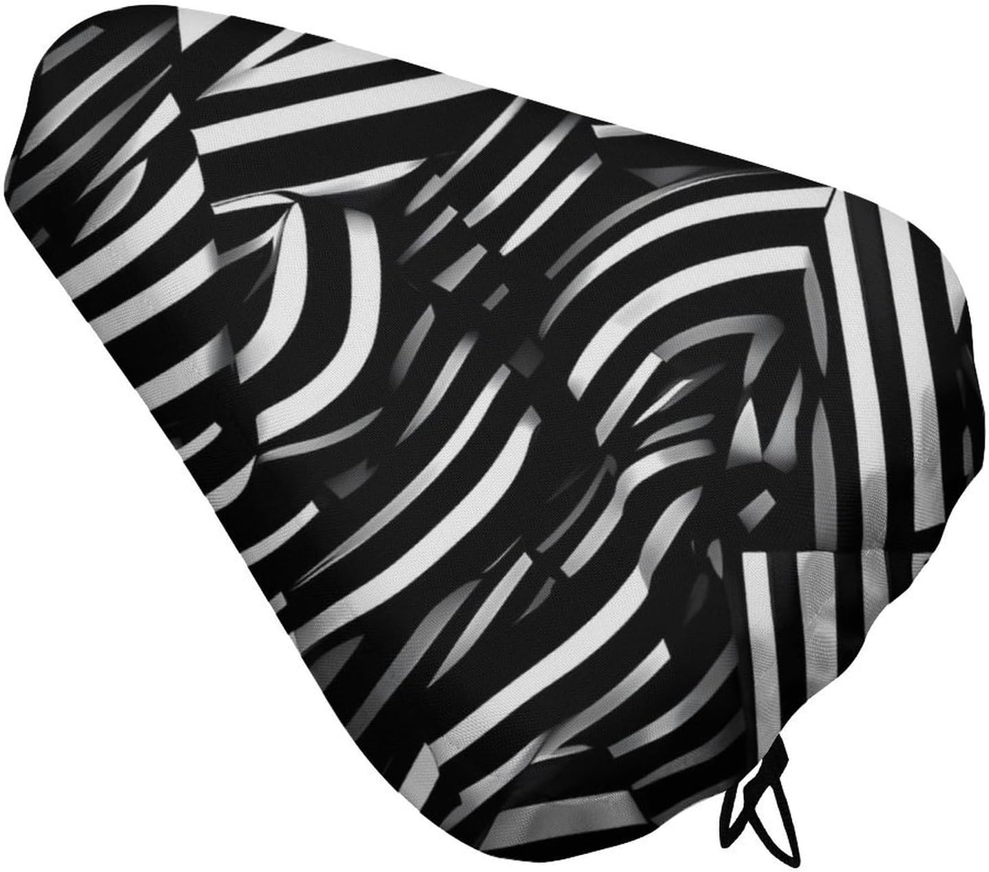Black and White Lines Bike Seat Cushion Waterproof Road Bike Seat Cover for Women Men Comfort Bicycle Seat Rain Cover with Drawstring Padded Mountain Bikes Saddle Fit for Exercise Stationary Bikes