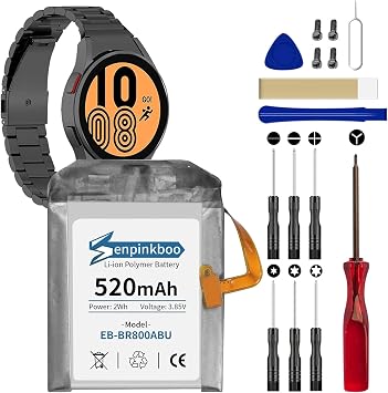 for Samsung Galaxy Watch Gear S4 Battery EB-BR800ABU Battery | Upgraded 520mAh for Galaxy SM-R800 46mm/SM-R805/SM-R805U Replacement with Repair Tool Kit+Screws