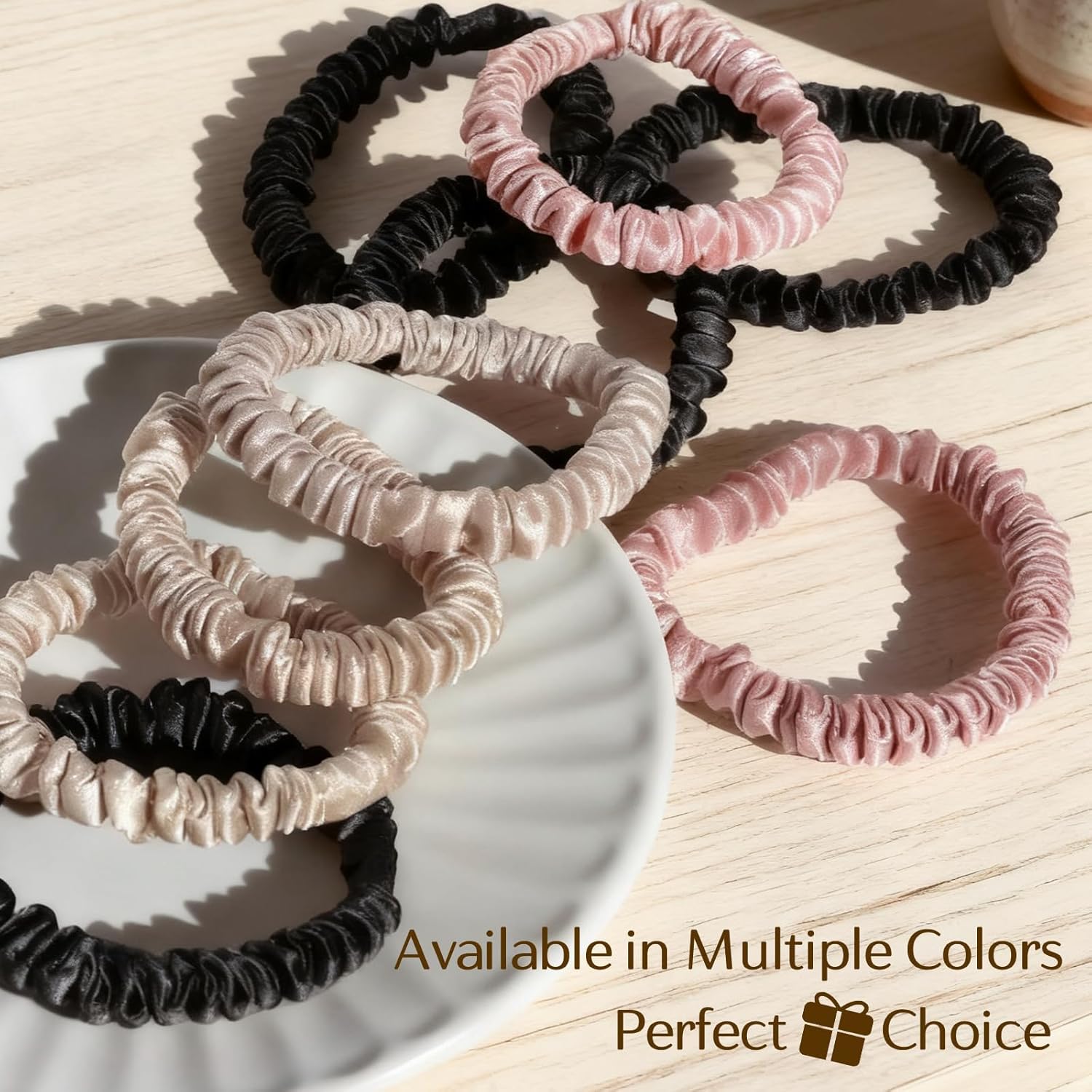 Yanibest 6 pcs 100% Mulberry Silk Scrunchies Non-Slip Scrunchies No Damage Silk Hair Ties for Women and Girls,Champagne