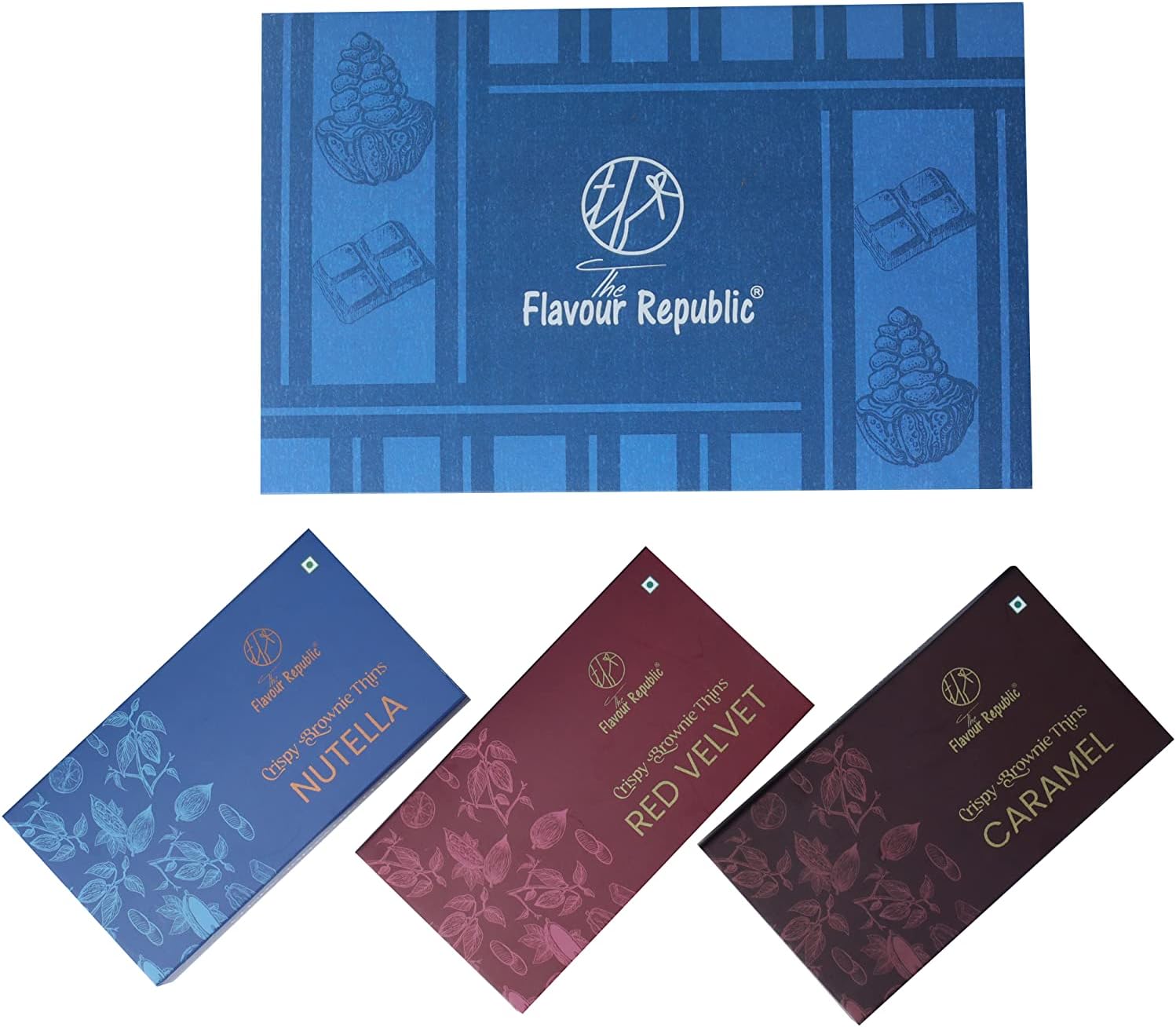 The Flavour Republic Crispy Brownie Thins Assorted Gift Box/Caramel/Nutella/Red Velvet/ 3 Packs/Dessert & Snacks/Sweets and Treats/Low Calorie