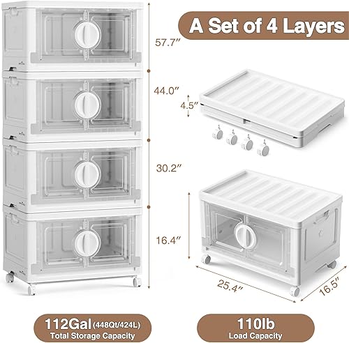 Miniatura 2 de BROVIEW V9 - Contenedores de almacenamiento apilables grandes de 112 galones con tapas, contenedores de almacenamiento plegables con ruedas grandes,