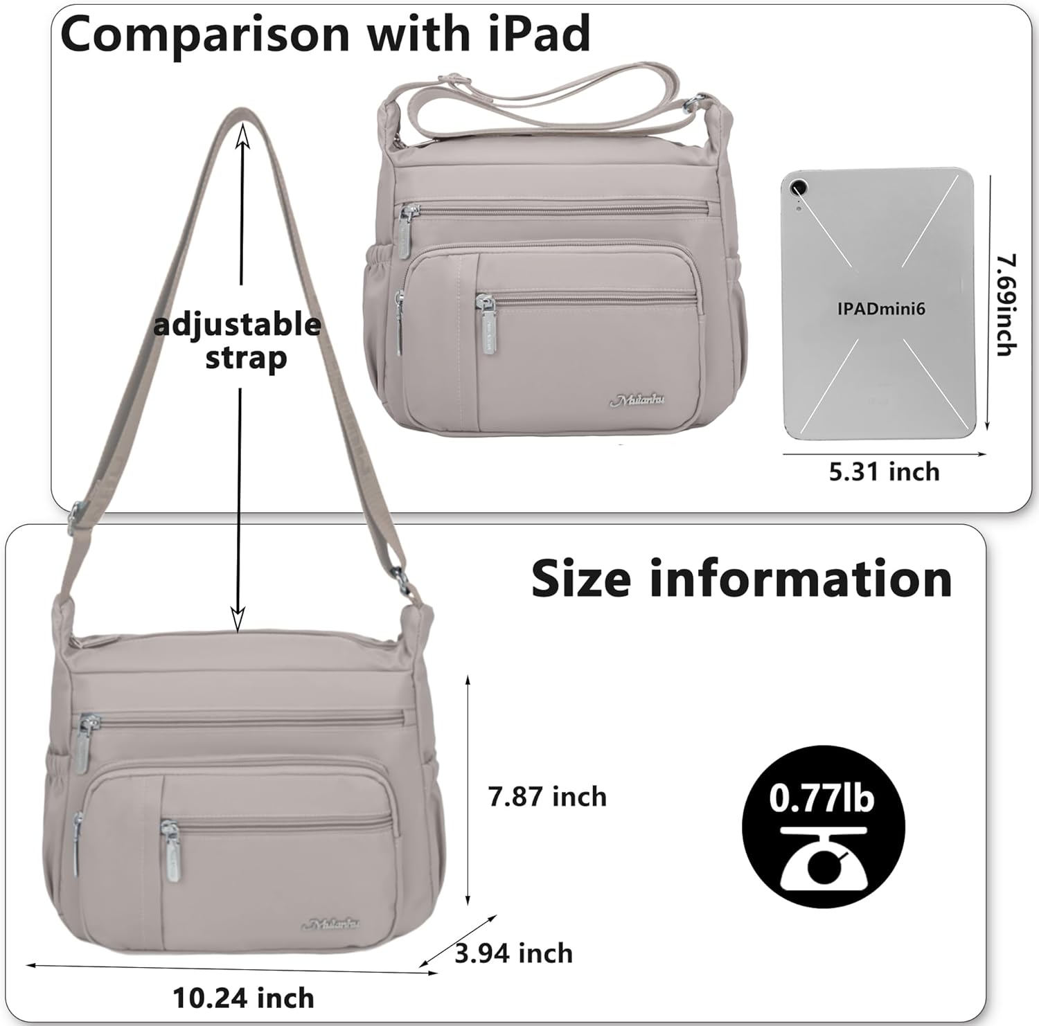 Womens CrossbodyBags Nylon Waterproof Handbags Shoulder Purses Roomy Multiple Pockets Pocketbooks - Image 4