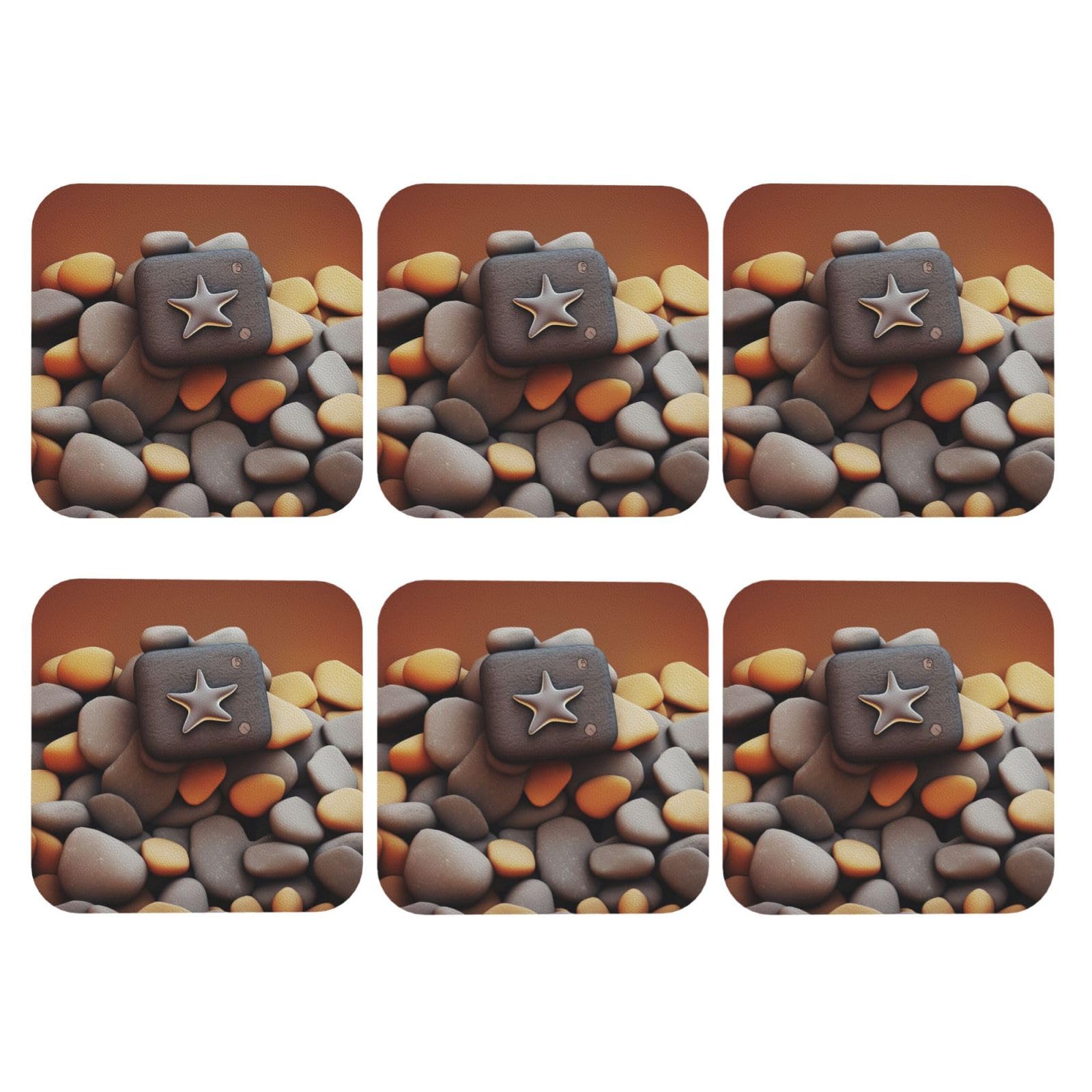 6pcs Leather Coasters for Drinks, Pebble Drink Coasters for Tabletop Protection, 4" Cup Coasters for Coffee Table Decor, Non-Slip Drinking Cup Mat for Hot Or Cold Drink