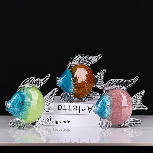 Miniatura 5 de LCCCK Figuras grandes de cristal de peces de vidrio soplado a mano, estatua y escultura de peces para decoración del hogar, pisapapapeles de cristal