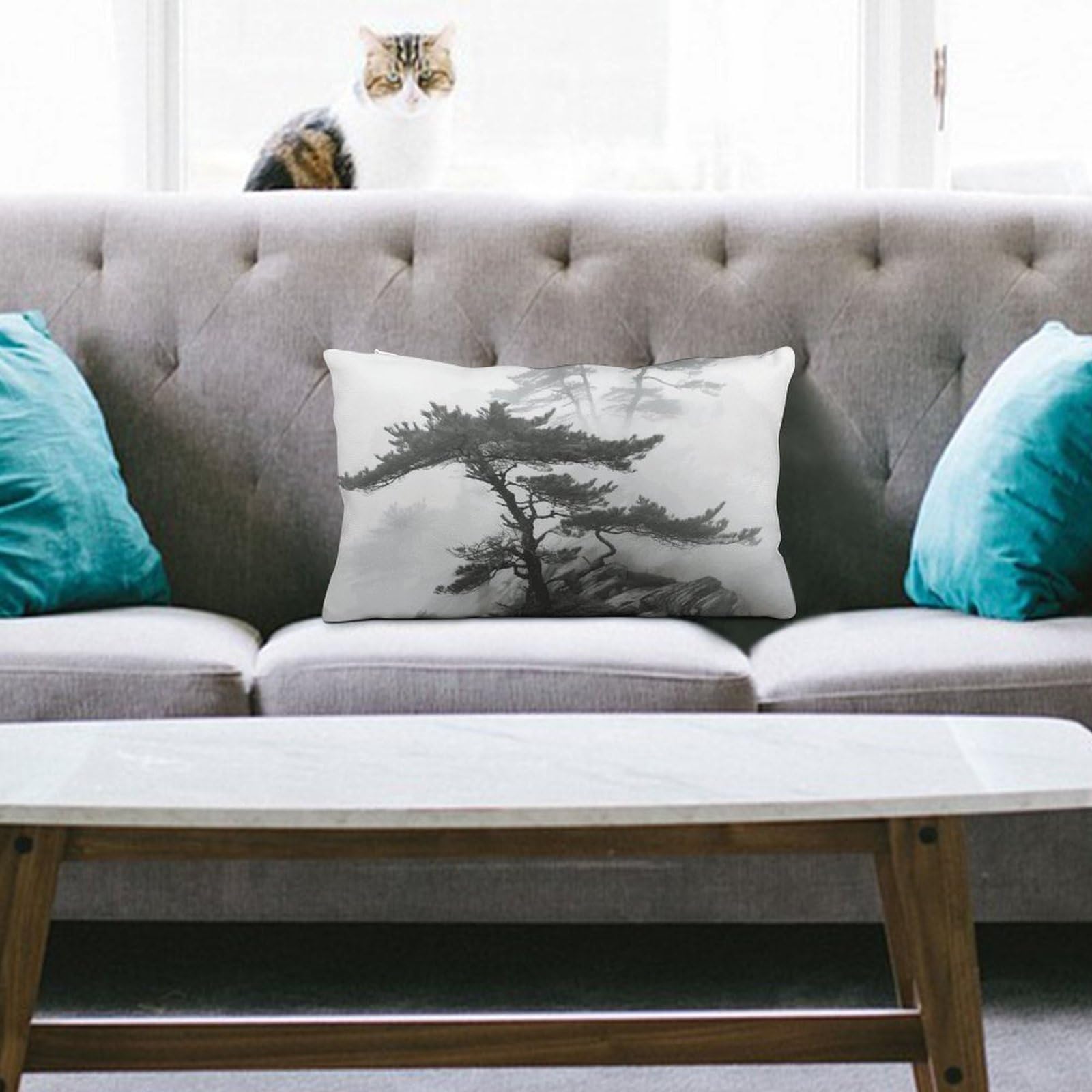 NTVOWPZO Decoration Throw Pillow Covers 8"x12" Pillowcases Covers Foggy Mountain Pine Tree Soft Pillowcases Modern Farmhouse Home Decor Sofa Cushions Covers for Couch Bed Living Room