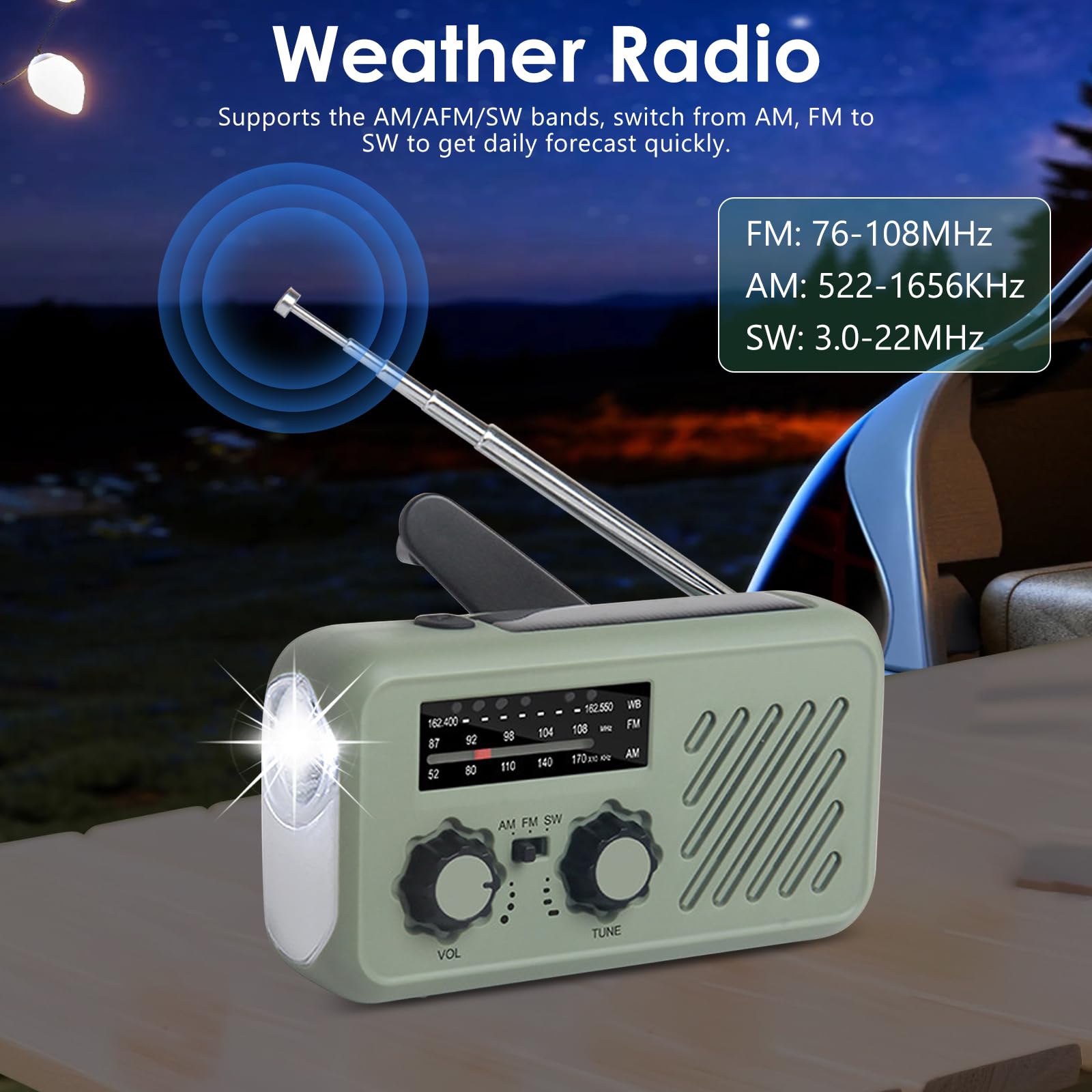 Radio de Emergencia Portátil, FM/Am Emergency Radio con Solar Recargable Radios de Dinamo con Manivela, SOS Allarme, Powerbank, Radios Solare Kit di Emergenza Dinamo per Campeggio, Ourdoor