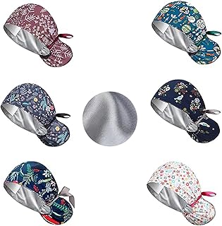 LZDGCC 6 capuchas Op para mujer con forro de satén, tejido ajustable con botón, cola de caballo gorro de trabajo con capucha de banda para el sudor, impresión de algodón, gorro quirúrgico, gorro de cocinero