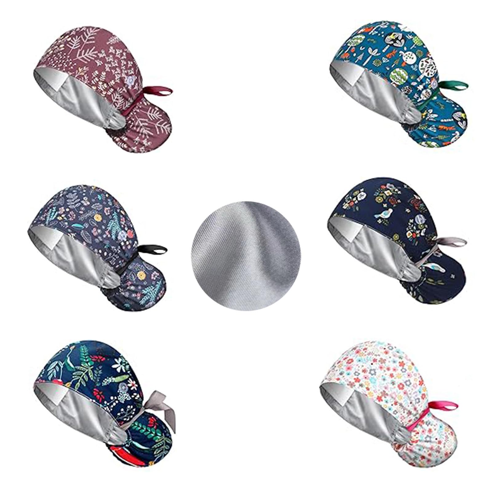 6 Pezzi Cuffietta Chirurgica Regolabile con Fodera in Raso, Cuffia Chirurgica Donna, Cuffia Sala Operatoria Coda di Cavallo, Cappelli Scrub Cotone con Bottone Fascia e Sudore per Uomini e Donne