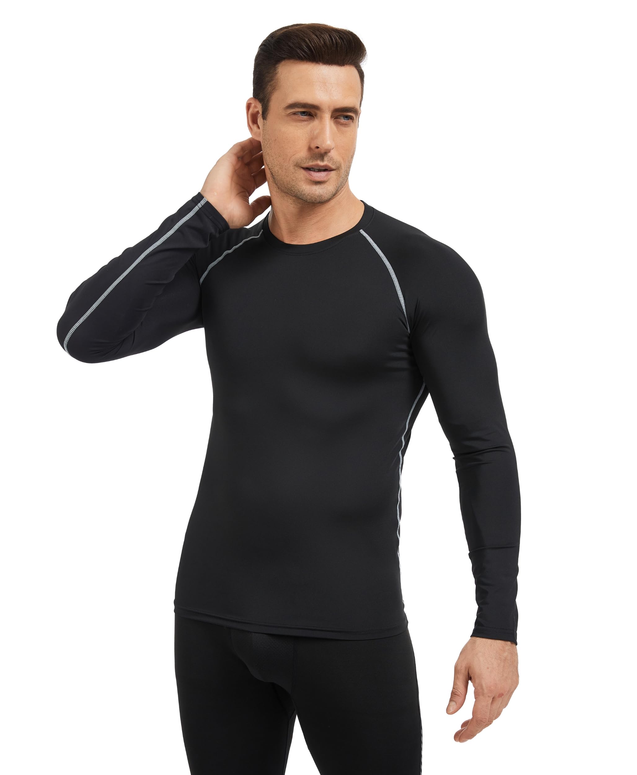 AMZSPORT Maglia Compressione Uomo Confezione da 3 Maglia Termica Manica Lunga Maglietta Palestra Compression Shirt Ciclismo Running Sportiva