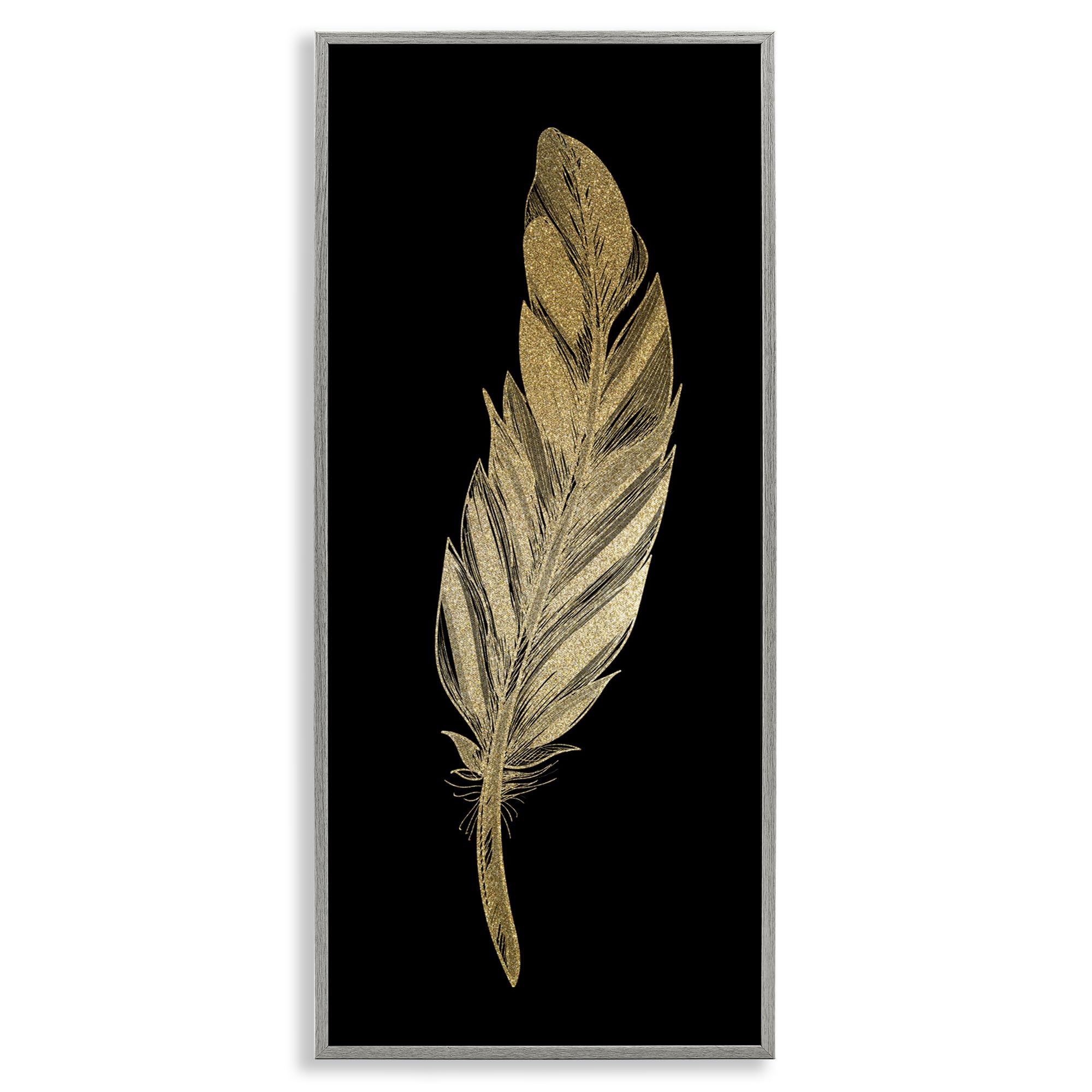 Stupell Industries Glam Feather Black & Gold Black Framed Giclee Art, design by Kim Allen, 30 x 13