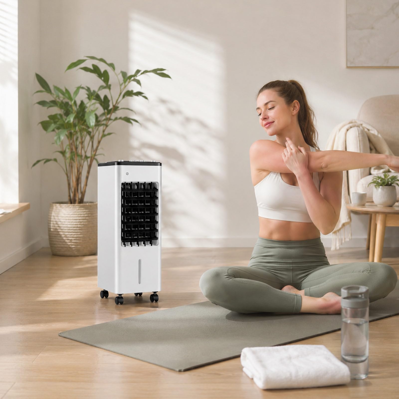 Ventilator mit Wasserkühlung,Verdunstungsluftkühler, fensterlose tragbare Klimaanlage mit Tank, 3 Geschwindigkeiten, 90° Oszillation, Kühlventilator für Home Office Schlafzimmer
