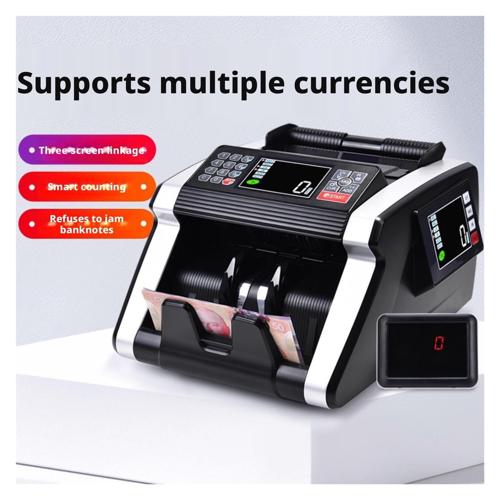 Contador de billetes multimoneda, alerta voz magnética UV del escáner IR con pantalla LED grande,Detección precisa