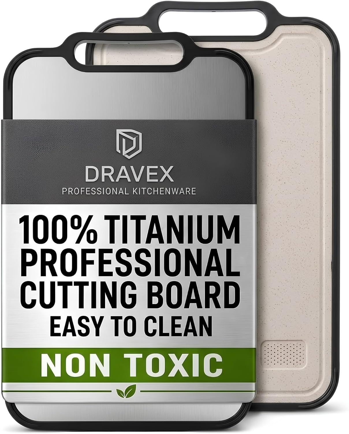 DRAVEX 100% Pure Titanium Cutting Board for Kitchen, Large 16"x10.5" | Double Sided Meat Cutting Boards Non Toxic, Food Grade Chopping Board, Dishwasher Safe, Scratch Resistant
