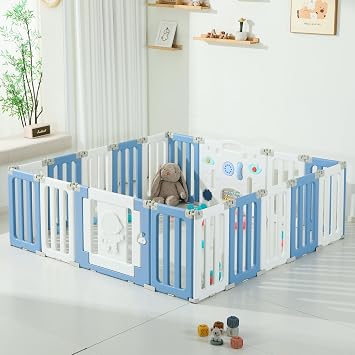 Bestgame Baby Play Pen, Foldable Play Pens for Babies and Toddlers, 18 Panels Extra Large Baby Playpen, Astronauts Portable Fence, Kids Gate Playpen Yard - Blue