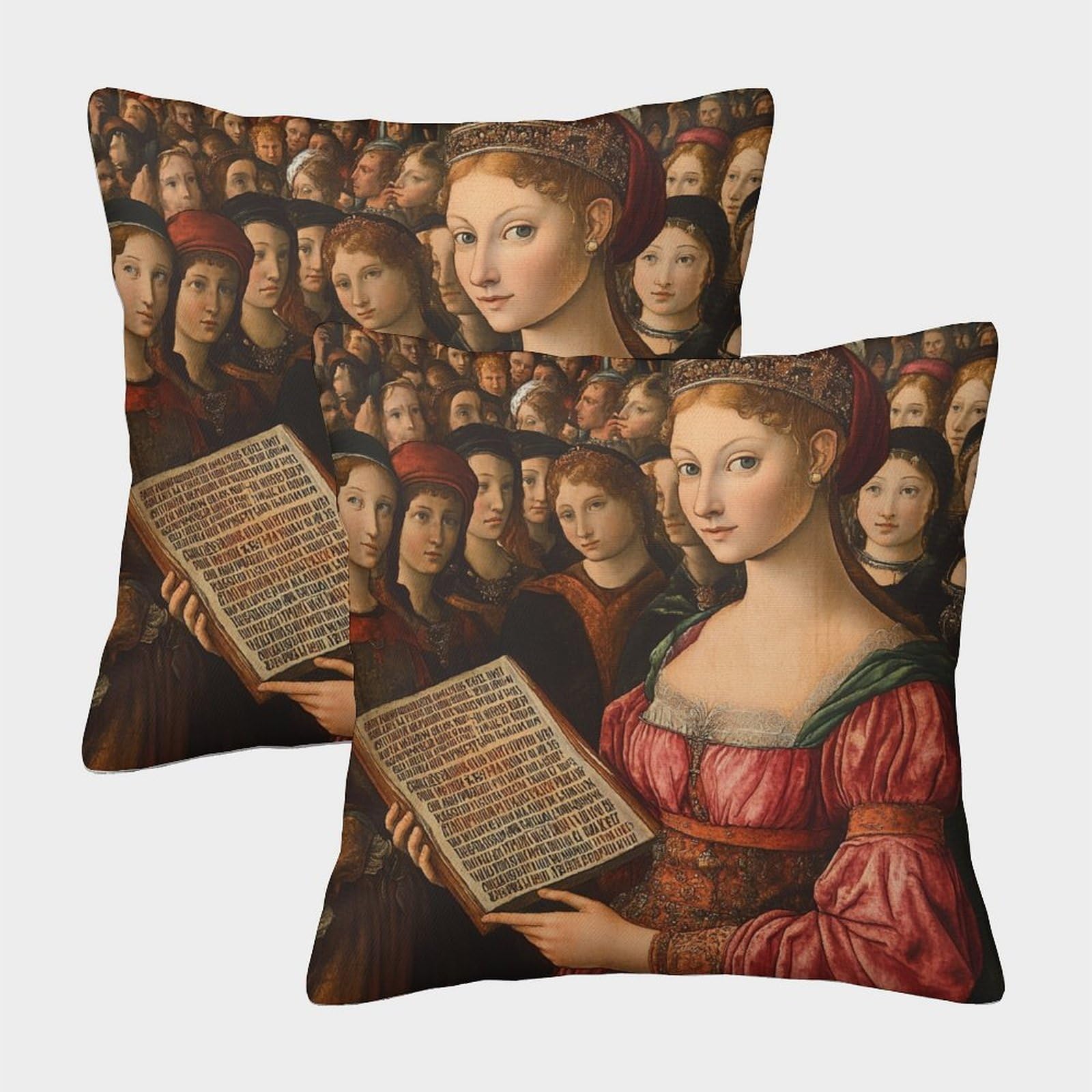 kaiyun 2 Pack Renaissance Painting Pillow Case 40x40cm 3D Printing Woman Showing Information Poster to Crowd Cushion Cover,home Decoration Sofa Cushion