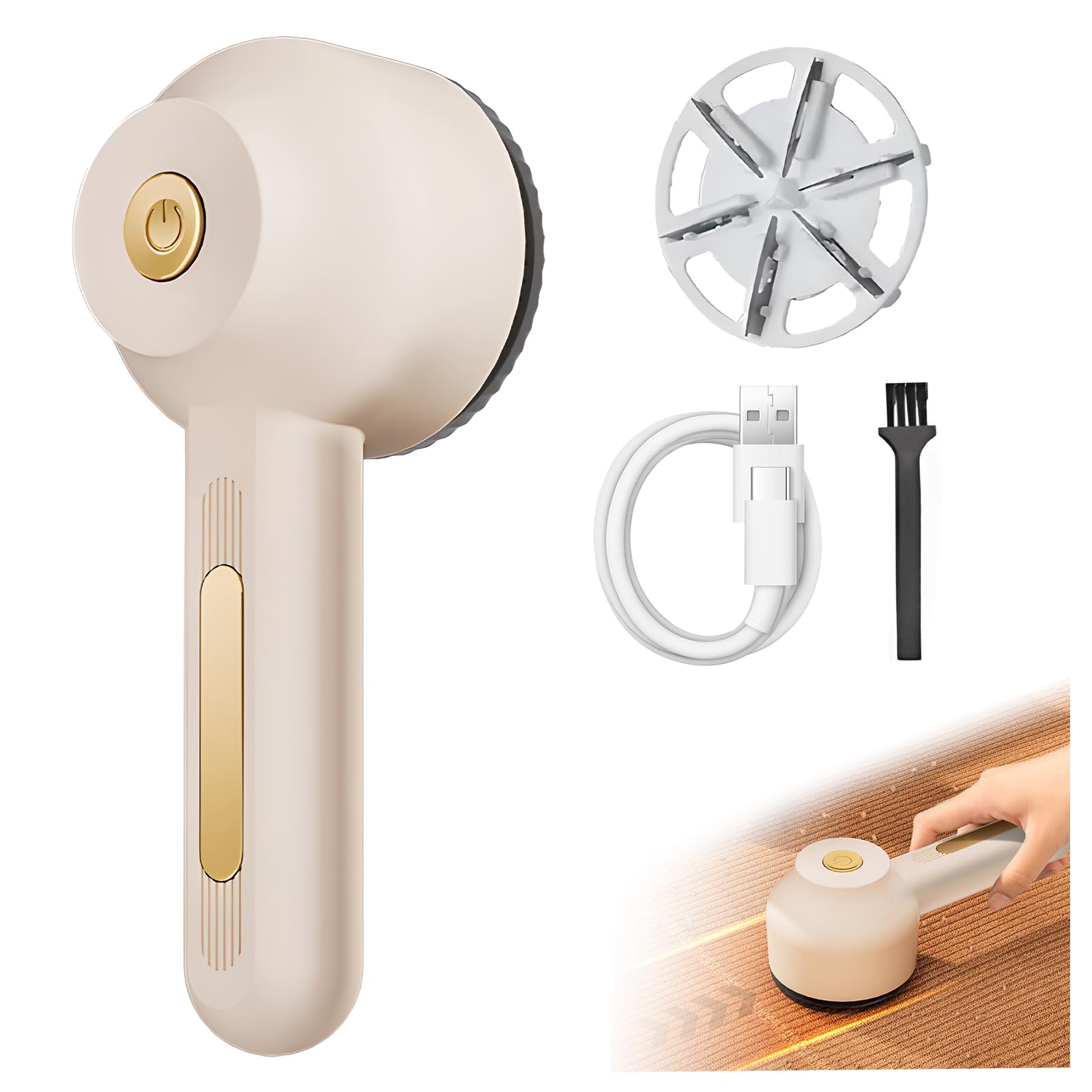 Quitapelusas eléctrico, afeitadora de tela recargable de alta calidad: potente afeitadora portátil de 6 cuchillas para ropa, mantas, sofás para quitar bolitas (beige)