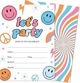 JarThenaAMCS 25 Set Smile Face Party Invitations with Envelopes Pink Blue Orange Smile Pattern Paper Invites for Birthday Baby Shower Wedding, 5 x 7 Inch