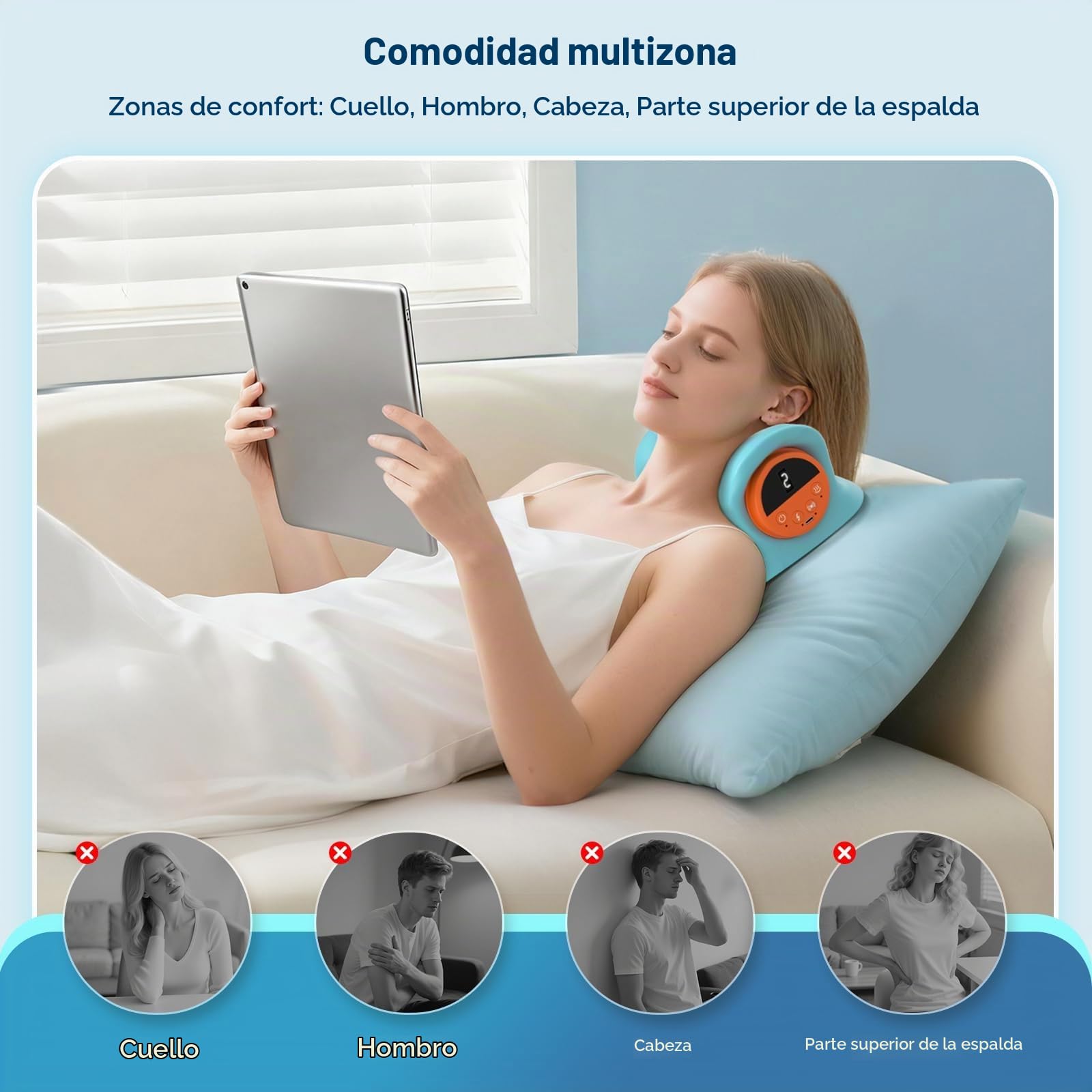 Nueva Almohada Cervicales y Cuello 2026,Almohada Cervicales y Cuello 3 En 1 | Con 3 Niveles De Compresión Caliente y Vibración, 9 Niveles De Intensidad,Operación De Control Remoto De 360 Grados