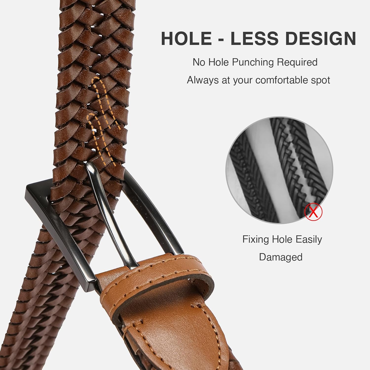 Leather Braided Belts Men - 1 1/4“ Woven Stretch Belts for Men Casual Dress - Elastic & Exceptionally Durable - Image 3