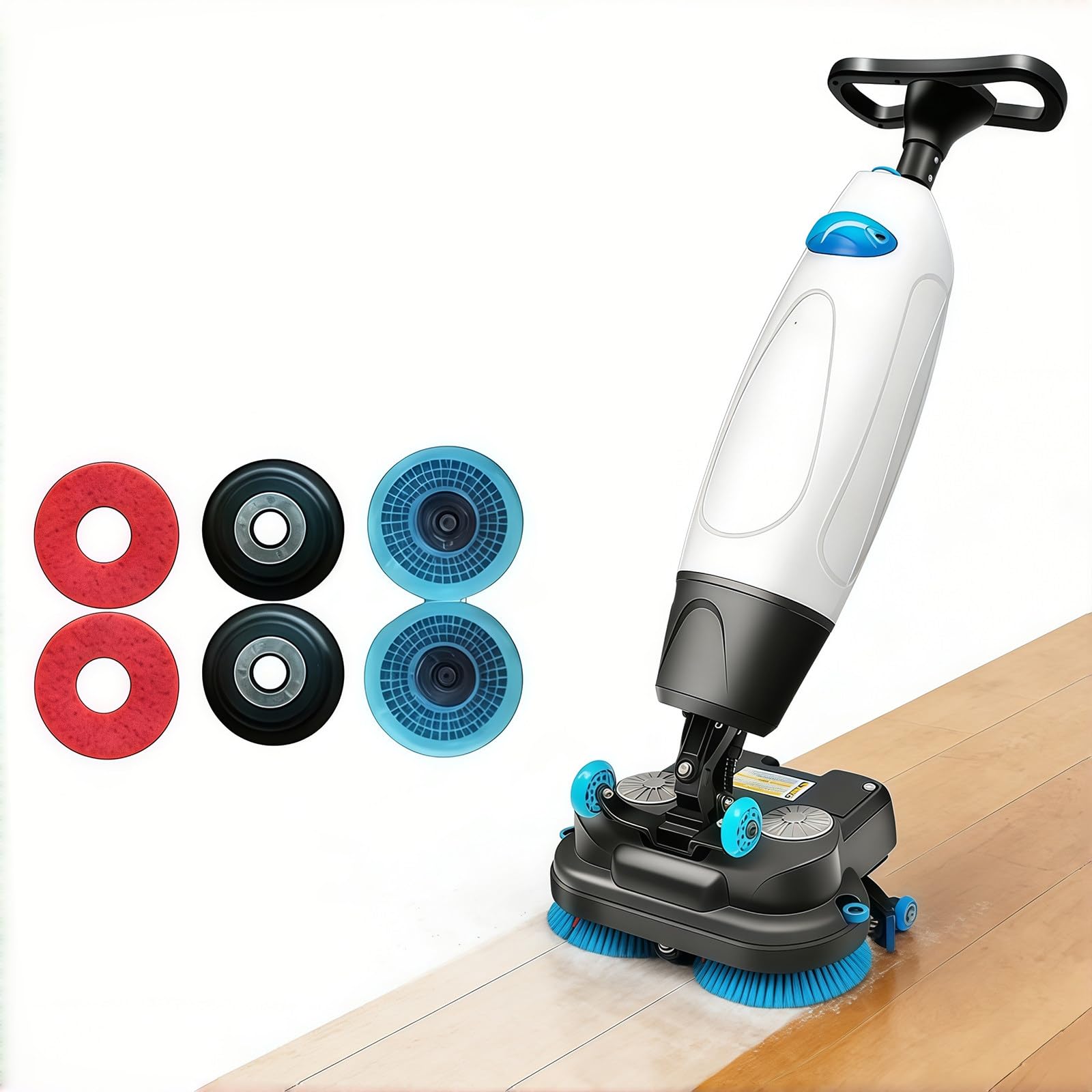 Fregadora De Pisos Comercial, Cepillos Dobles Rotativos, Cabezal Giratorio De 360°, 240 RPM, Capacidad De Limpieza De 13000 Pies Cuadrados/H, para Azulejos Y Superficies Duras White