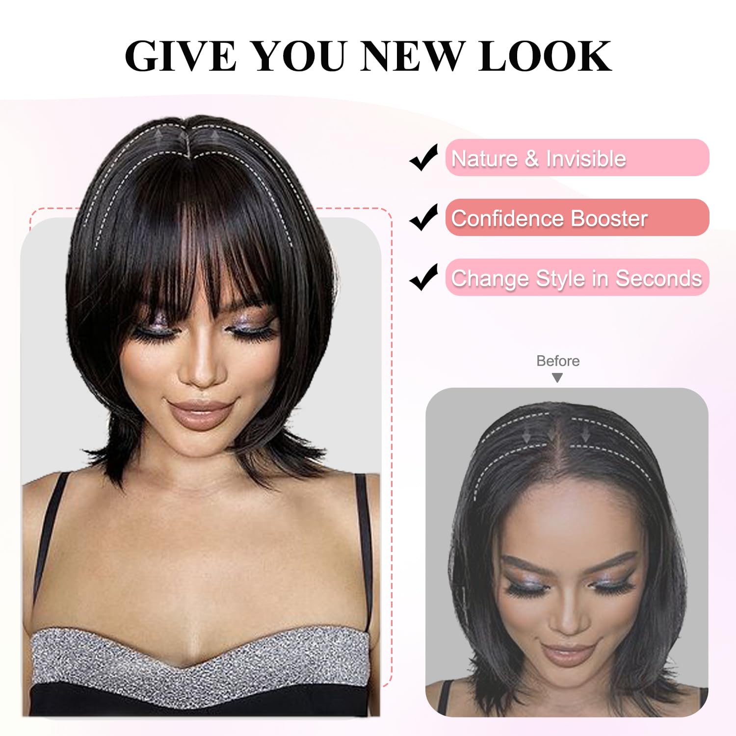 Clip In Fringe 100% Real Human Hair Bangs Hair Clip Thin Bangs On Hairpiece On Air Bangs With Temple Wispy Bangs Hair Extensions for women (Light Brown - Image 4