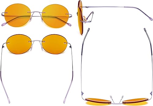 Miniatura 8 de Eyekepper Lentes de bloqueo de luz azul sin marco con lente tintada naranja para dormir, anteojos de lectura para computadora sin montura redondos