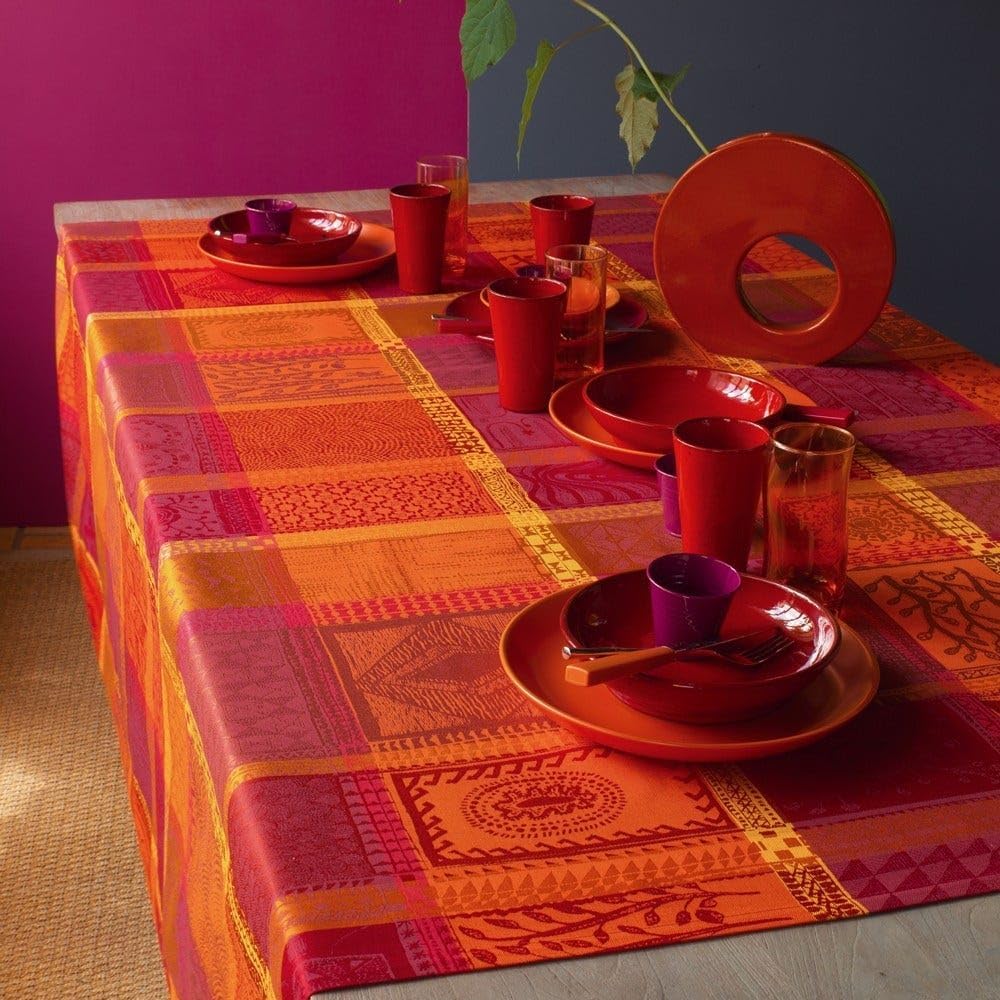 Garnier-Thiebaut Coated French Jacquard Tablecloth Mille Wax Ketchup 69 x 98 inches Rectangle