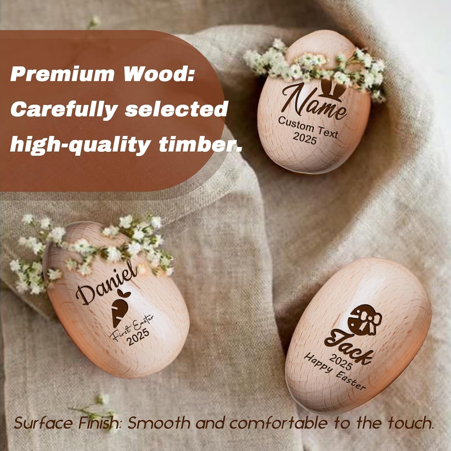 Personalized Musical Easter Egg Shaker 2026, Custom Engraved Wooden Easter Eggs Gifts for Kids Baby (Wood)