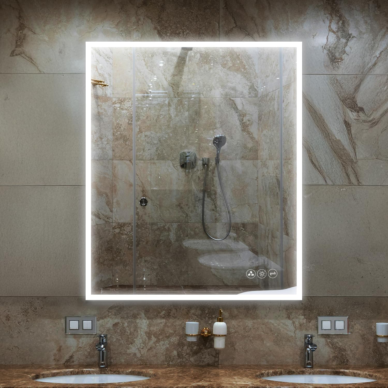 Blossom 30"X36" LED Bathroom Mirror with Lights, Front Lit and Backlight, Stepless Dimmable, Anti-Fog, Shatter-Proof Tempered Glass, Memory, 3 Colors Lighting Bathroom Mirrors for Vanity Makeup Mirror