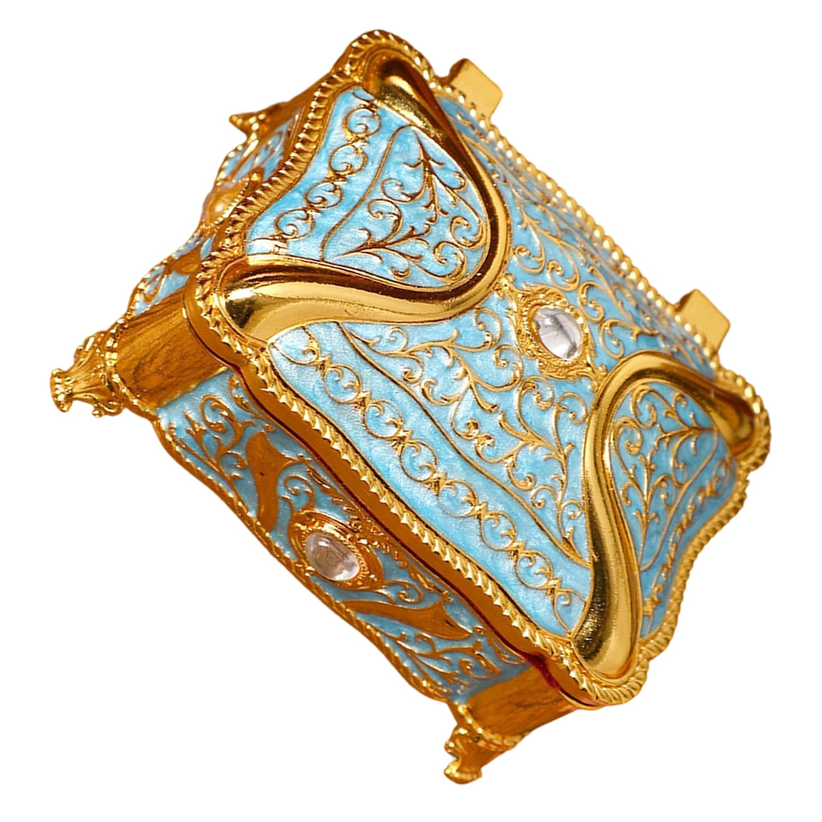 ZBIianxer Sturdy Enameled Coated Metal Jewelry Holder with Floral Designs and Rhinestones Detail Home Decoration Jewelry Box
