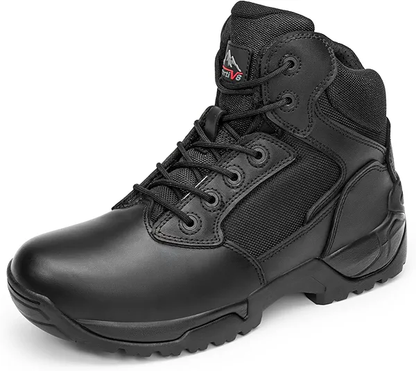NORTIV 8 Mens Military Tactical Work Boots Side Zip Outdoor Hiking Leather Motorcycle Combat Boots