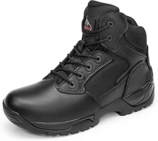 NORTIV 8 Mens Military Tactical Work Boots Side Zip Outdoor Hiking Leather Motorcycle Combat Boots