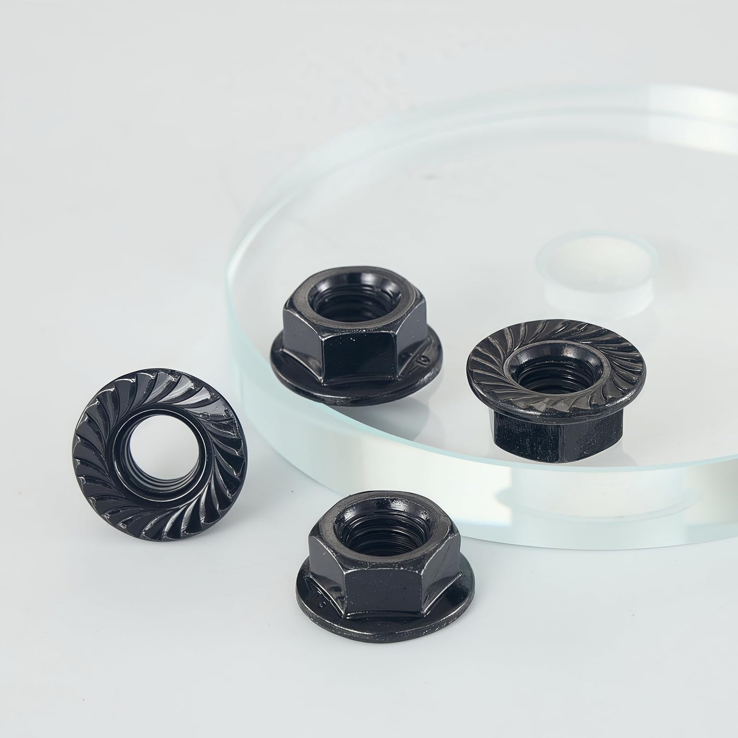 M12x1.75 Metric Serrated Hex Flange Nuts, 10.9 Grade Alloy Steel, Black Zinc Finish, Pack of 8
