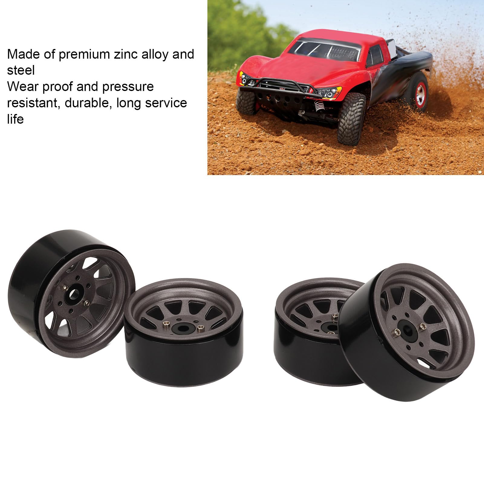 Zestaw 4 felg RC ze stali stopowej cynkowej, uniwersalnych, 1,9 cala, 10 felg, piasta koła do zdalnie sterowanego samochodu gąsienicowego Axial SCX10 II III (Kolor)