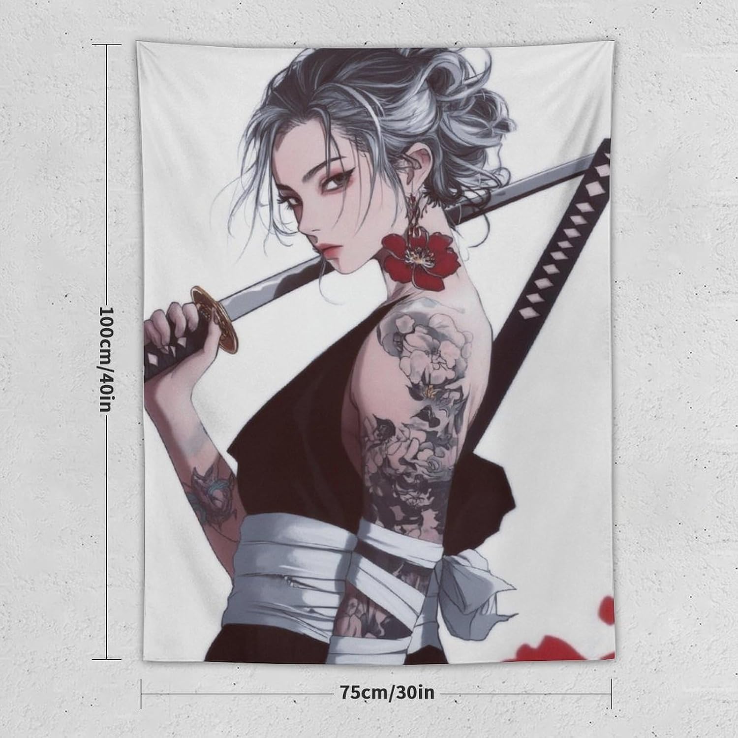Samurai Tapestry, Japanese Tapestries, Art Wall Hanging, 40x30 Inches image 2