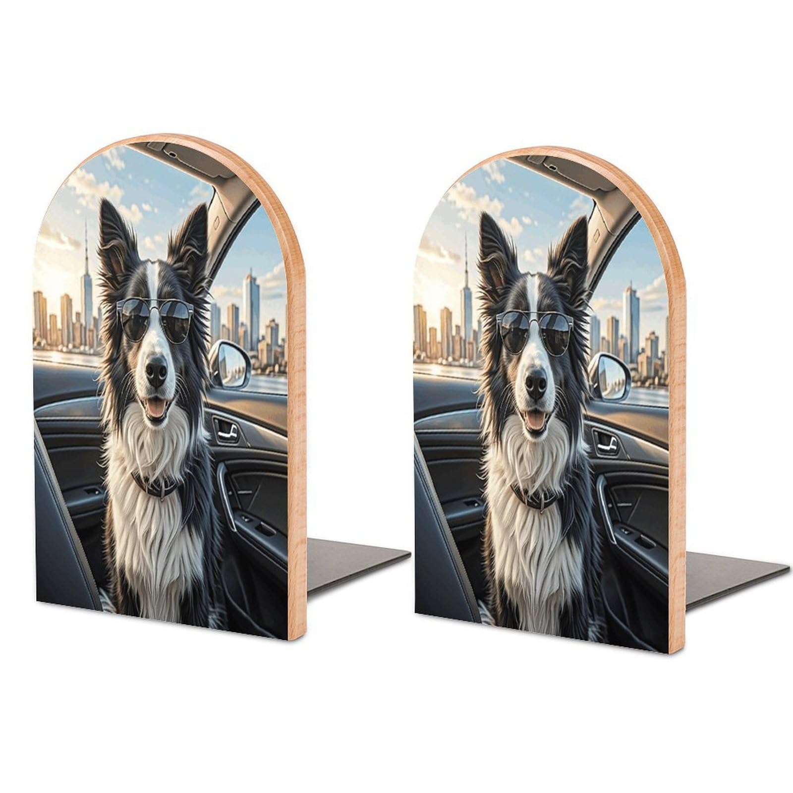 Sujetalibros antideslizante Border Collie de madera contra caída de libros