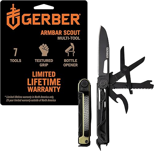 Gerber Gear Armbar Scout Multiherramienta 7 en 1 - Hoja de borde liso de 2.5 pulgadas, martillo, tijera, sierra, equipo y equipo EDC - Verde